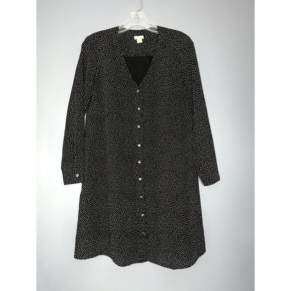 J Crew Dress Womens XXS Black White Polka Dot Long Sleeve Button Down Front - Picture 10 of 11